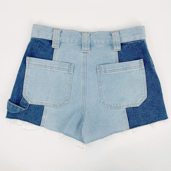 Pacsun Sz 26 High Rise Festival Two-Tone Colorblock Raw Hem Frayed Denim Shorts - Picture 1 of 6
